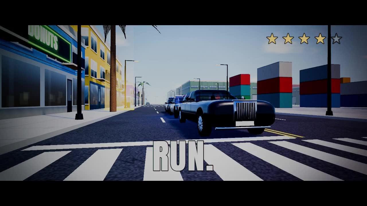 Nico running from police cars with four wanted stars lit
